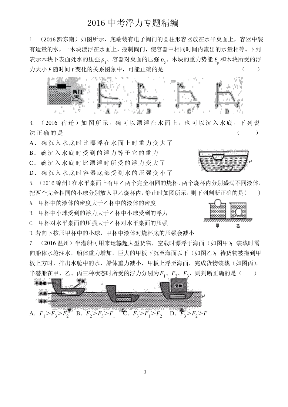 初三浮力习题整理_第1页