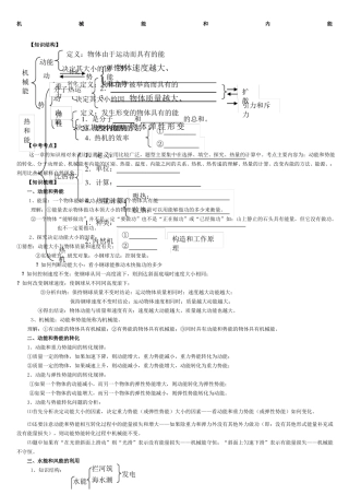 初三物理知识点复习机械能和内能