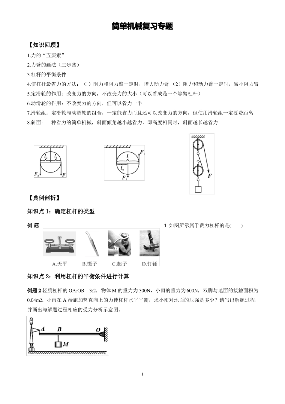 初三物理简单机械复习专题讲义_第1页