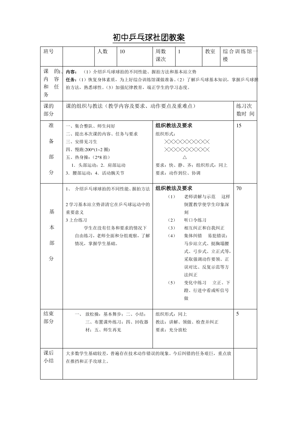 初中乒乓球社团教案_第1页
