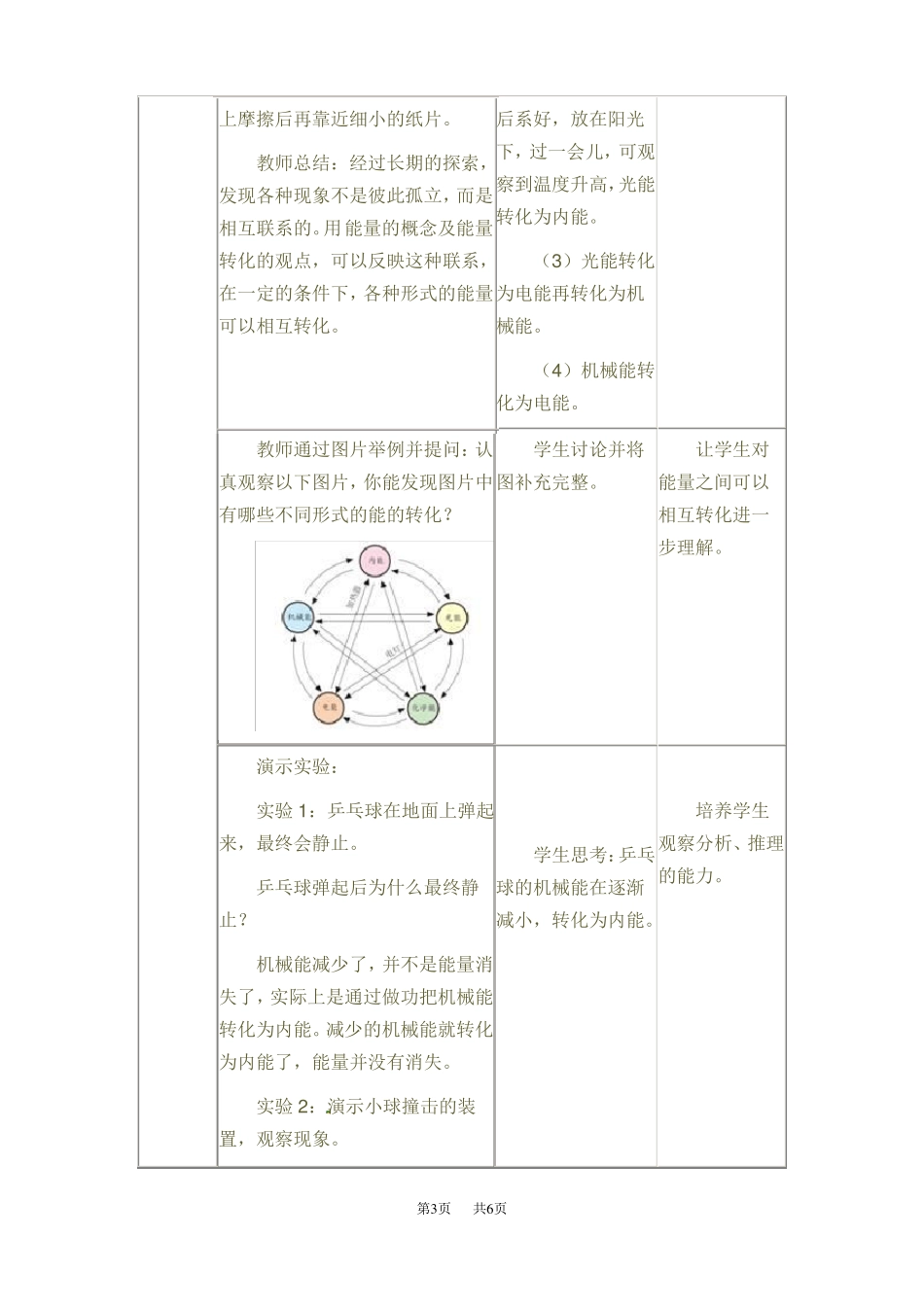 初中九年级物理：13能量的转化和守恒教学设计_第3页