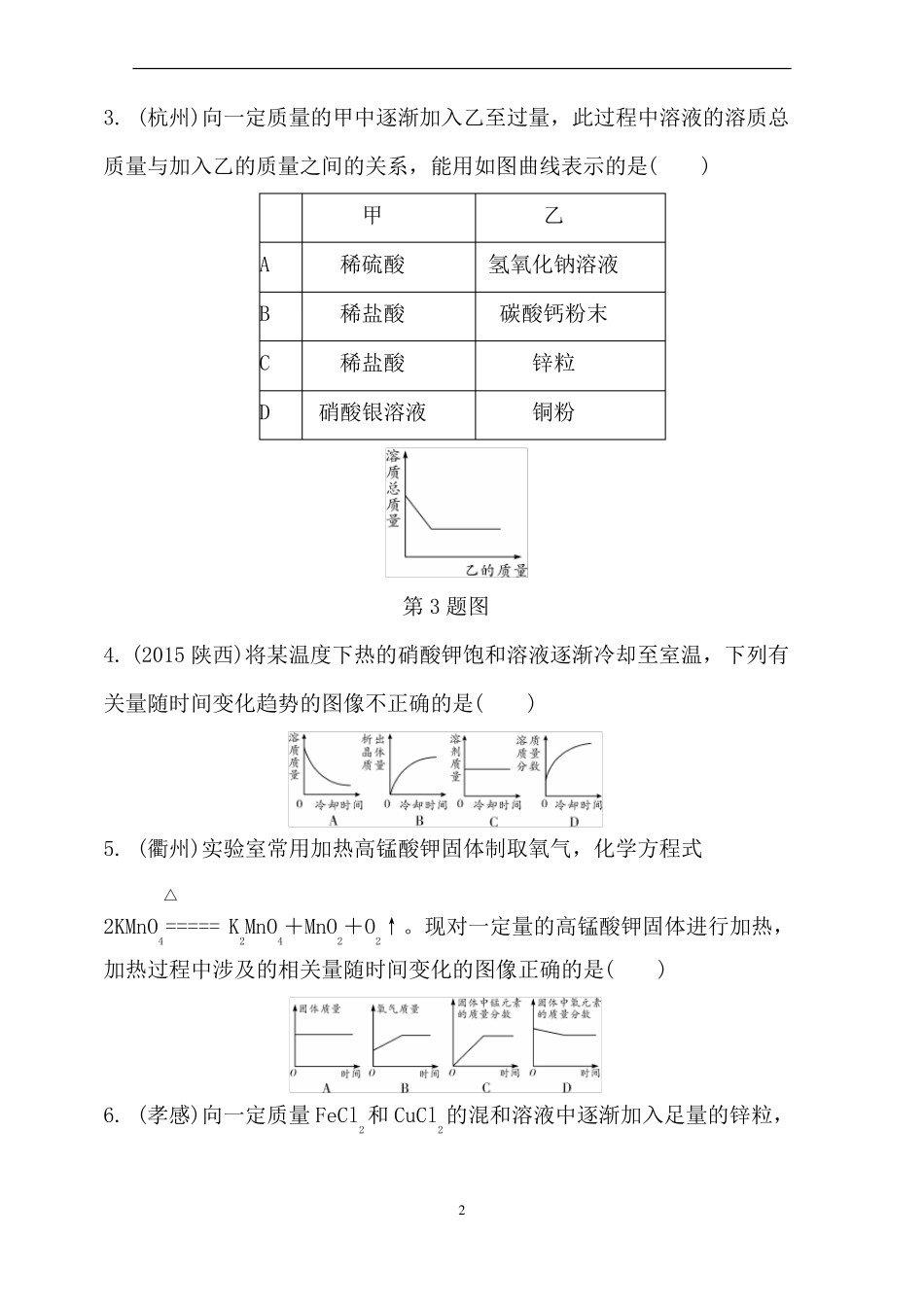 初中化学中考坐标曲线题_第2页