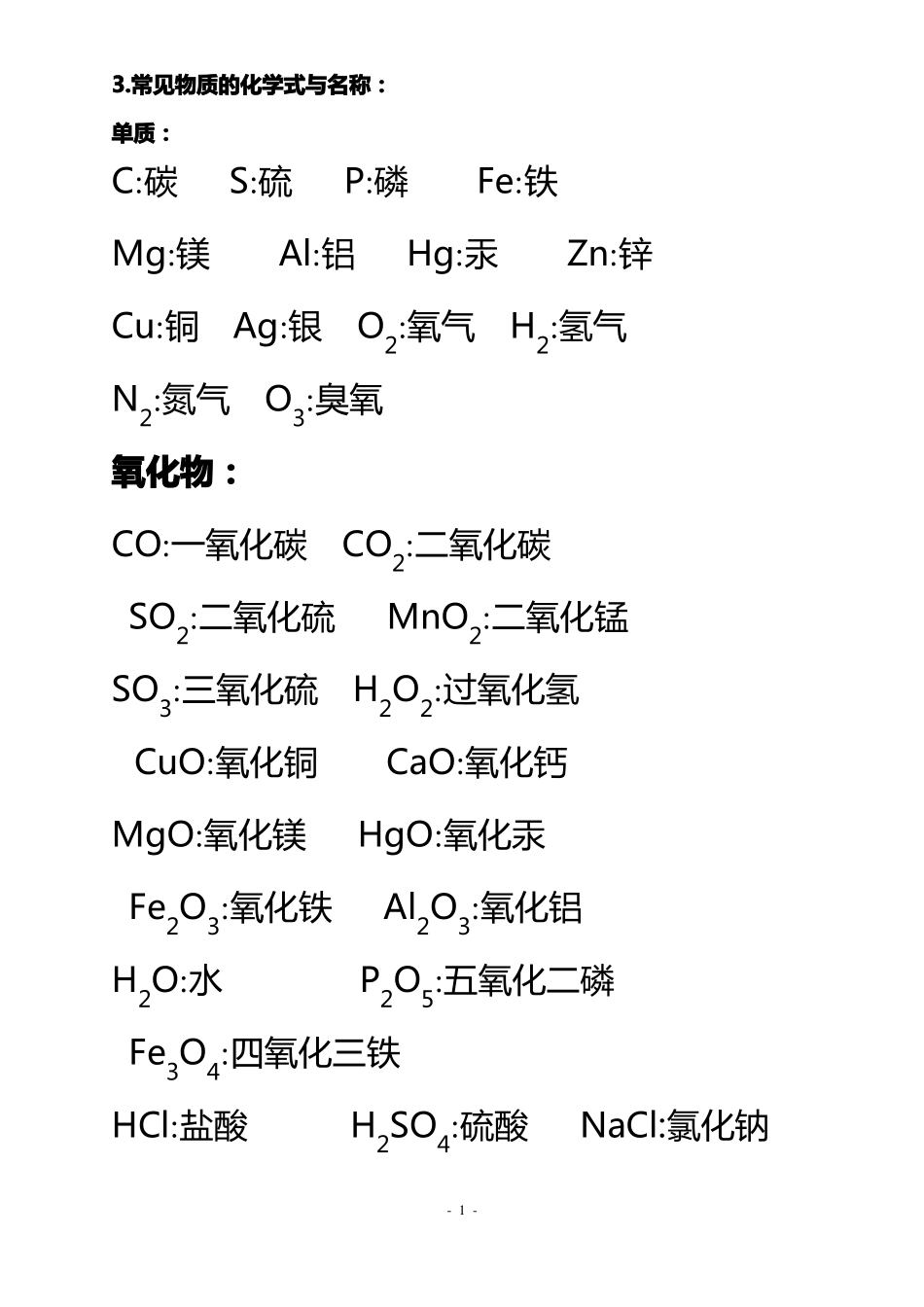 初中化学必背化学式大全_第1页