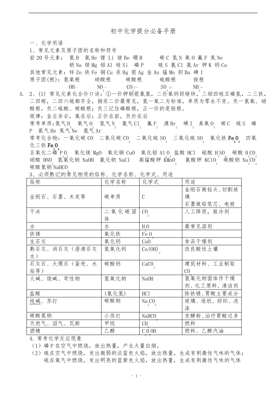 初中化学提分必备手册精华_第1页