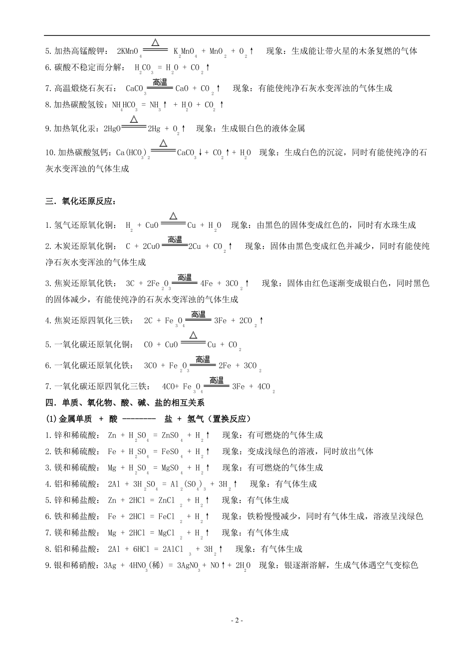 初中化学方程式大全现象总结_第2页