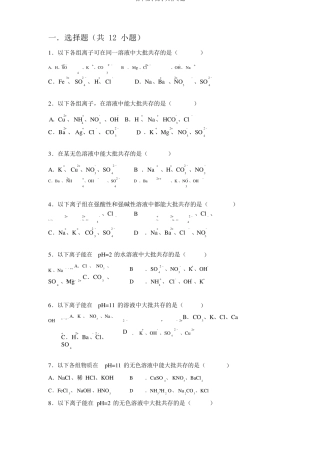 初中化学离子共存专题