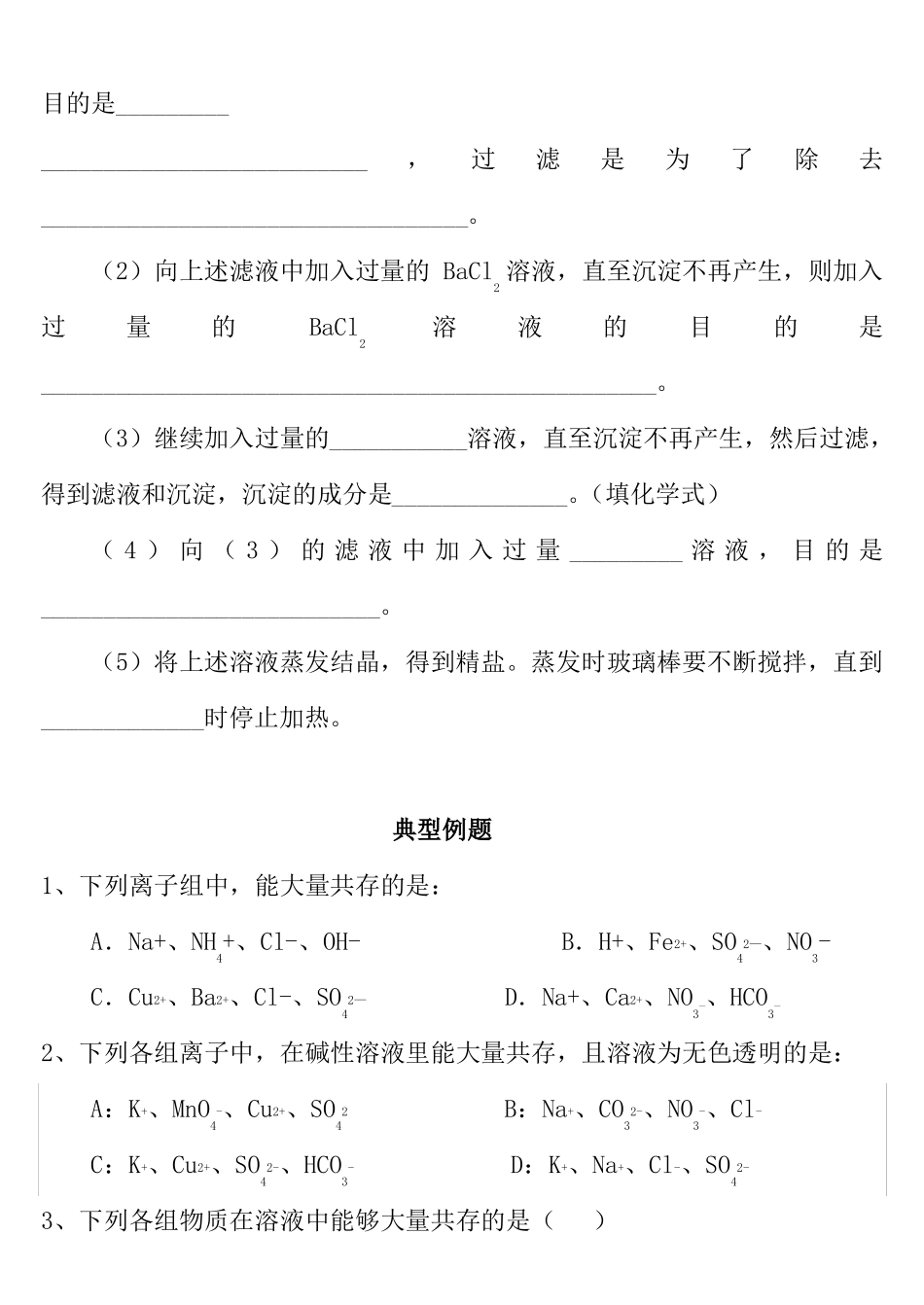 初中化学离子共存及除杂模板_第3页