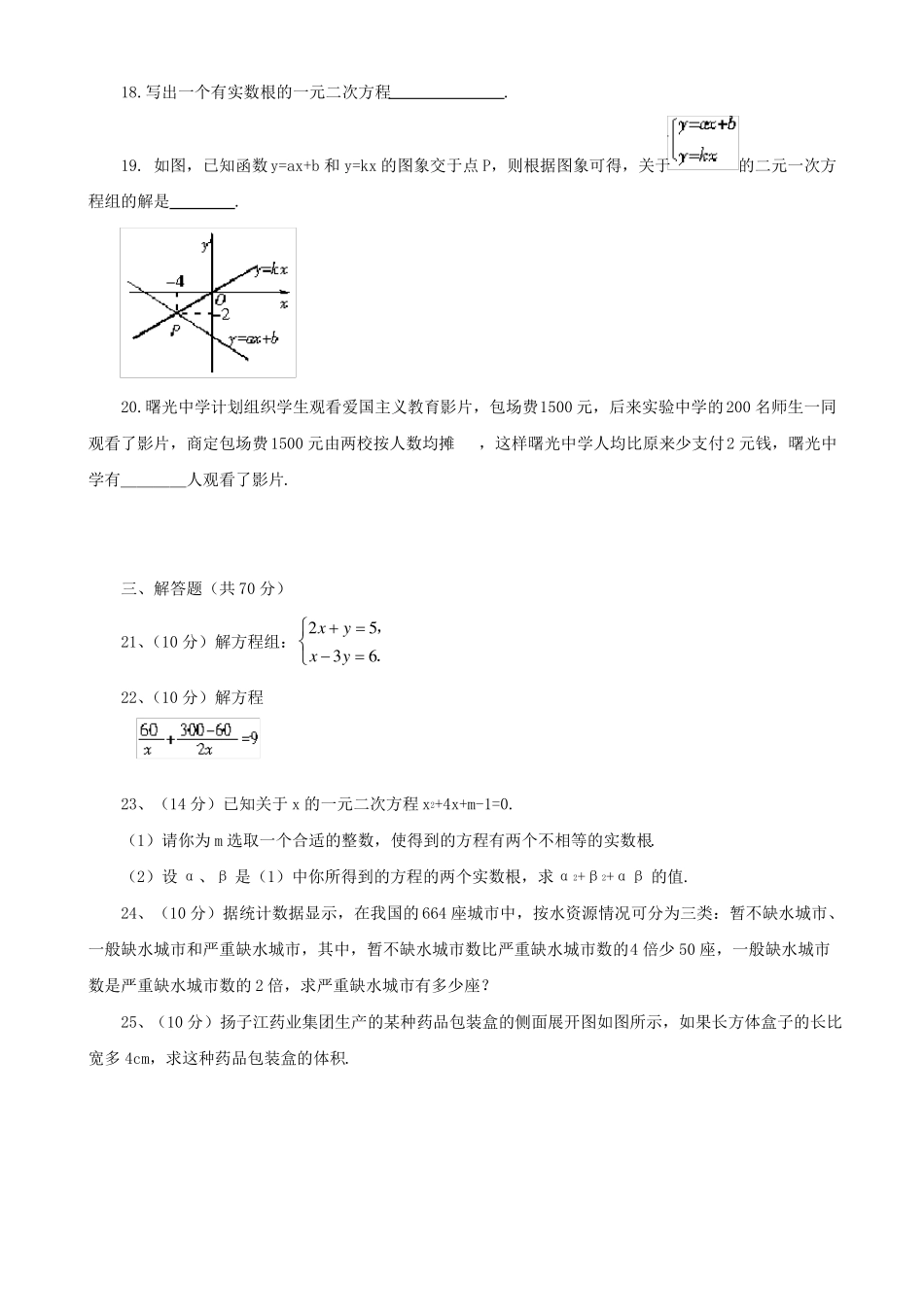 初中数学中考方程方程组单元测试题_第3页