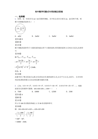 初中数学代数式专项训练及答案