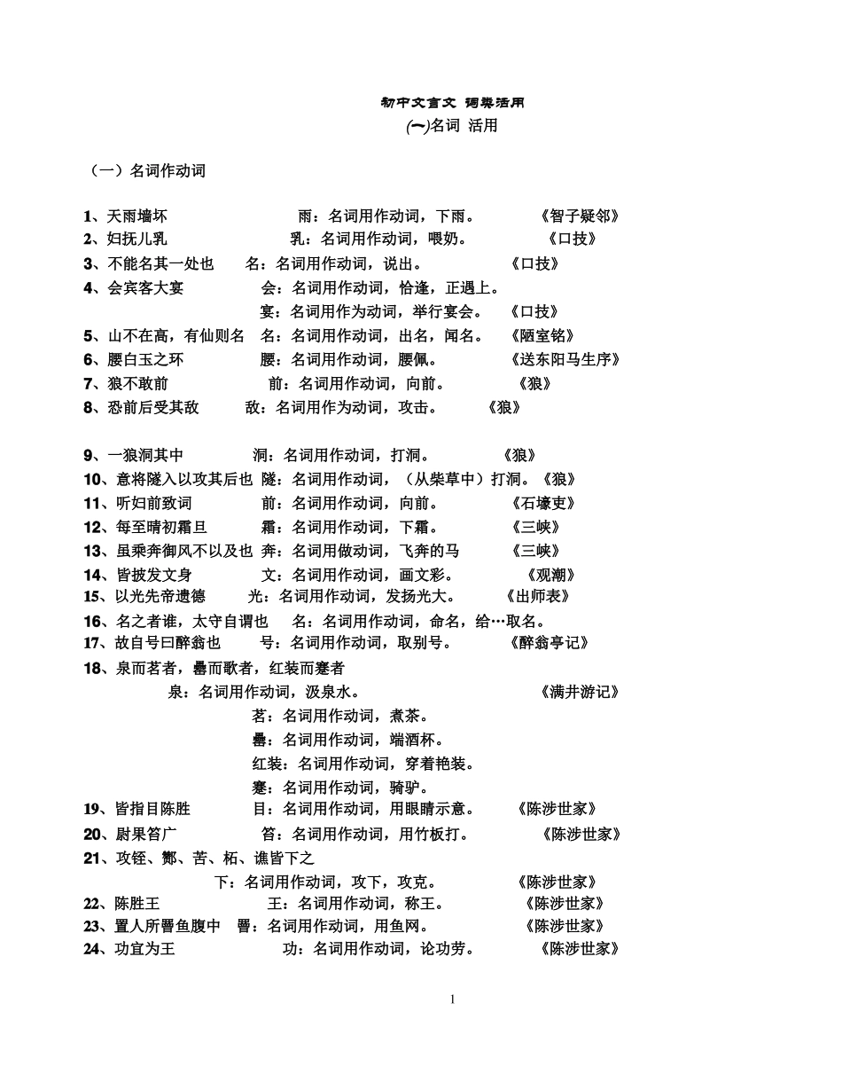 初中文言文词类活用_第1页