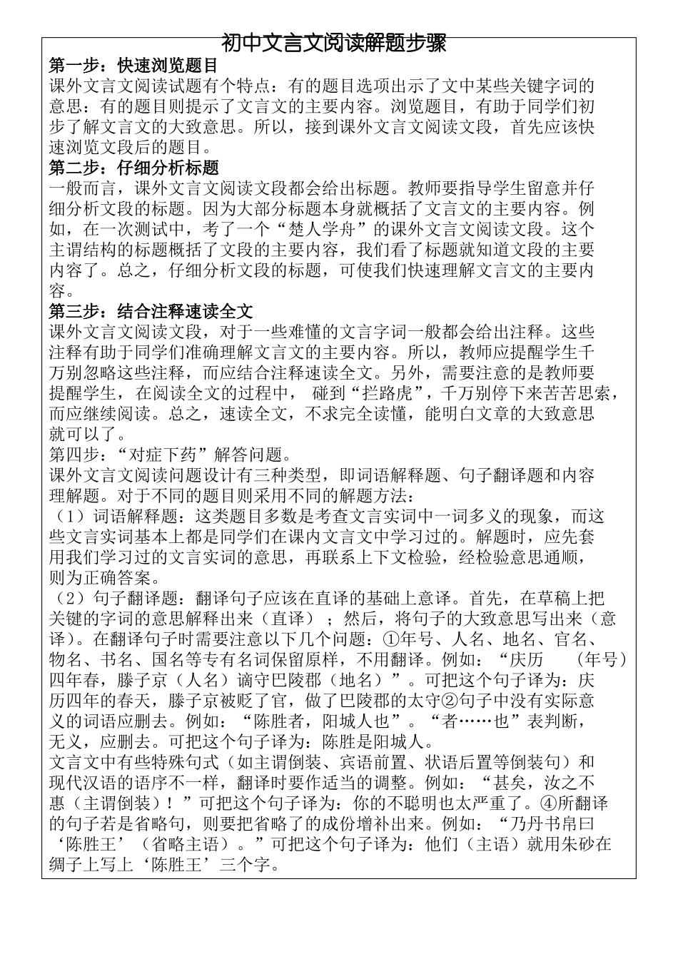 初中文言文阅读解题步骤及练习含答案_第1页