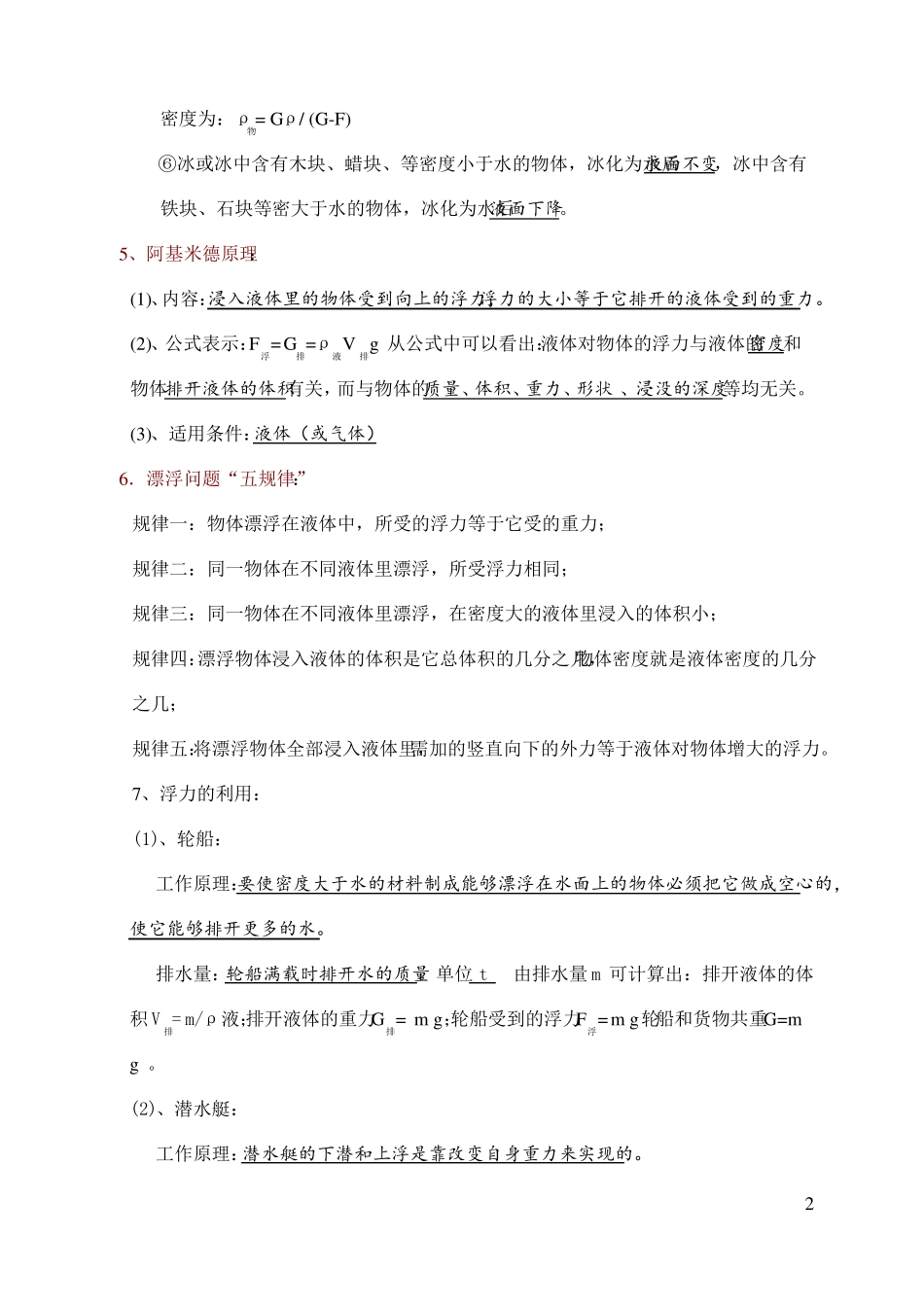 初中物理-浮力-知识点总结及练习题_第2页