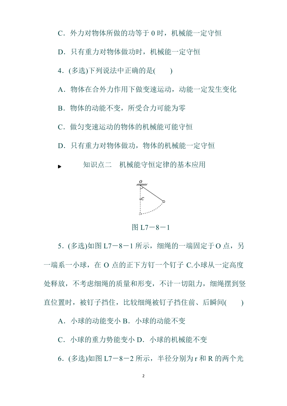 初中物理专题训练：机械能守恒定律_第2页