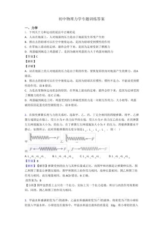 初中物理力学专题训练答案