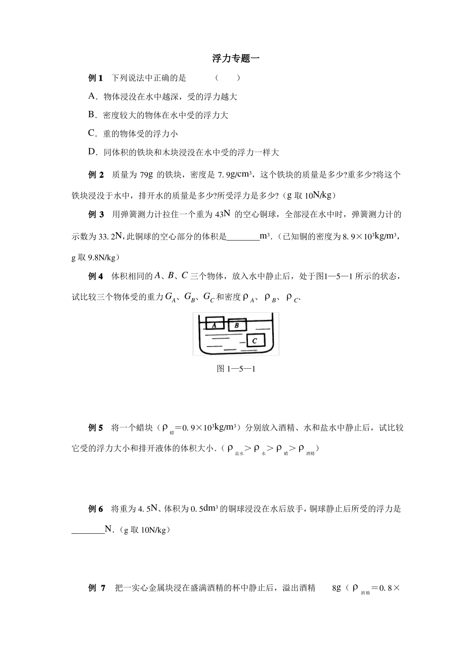 初中物理浮力专题一_第1页