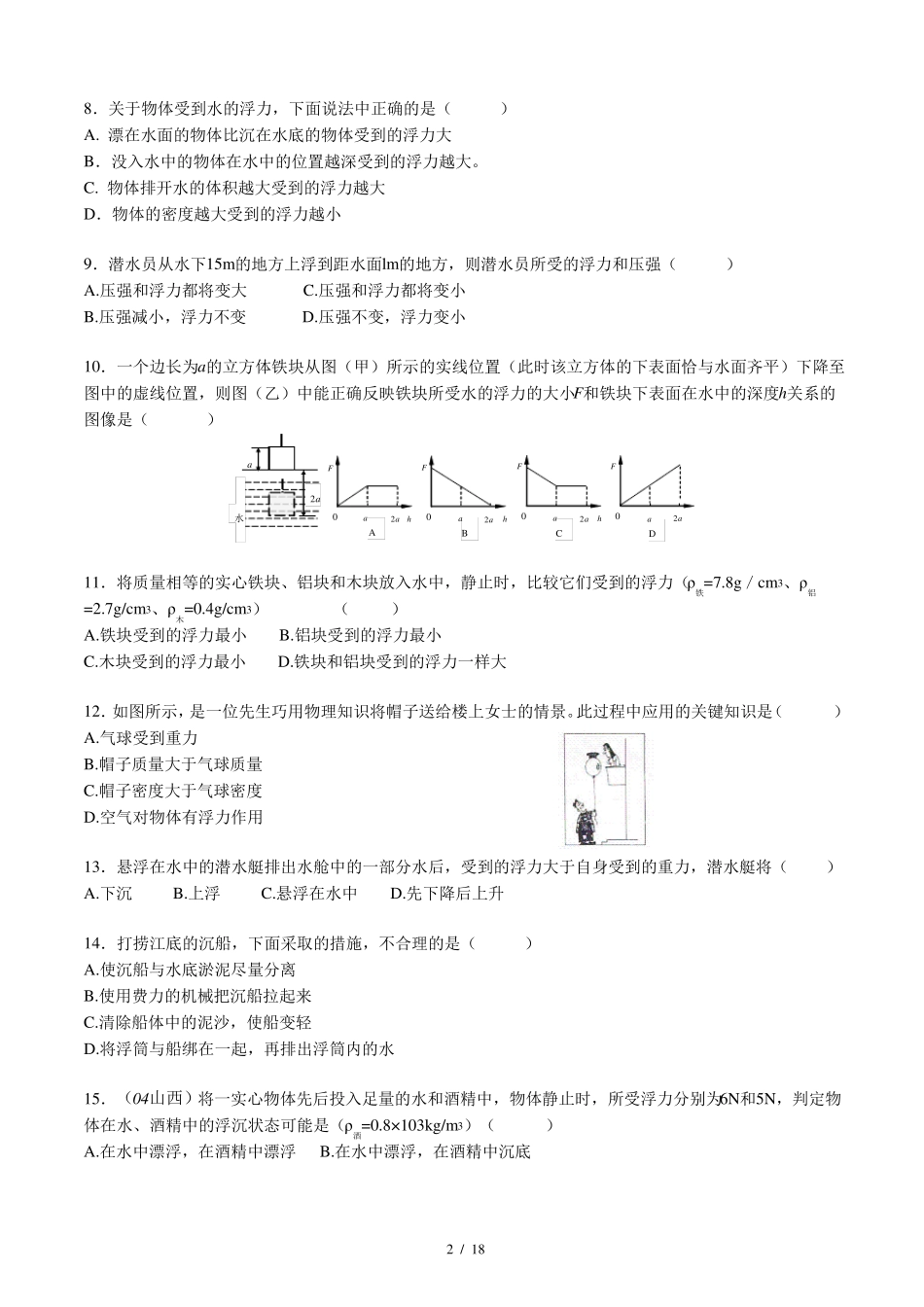 初中物理浮力专题训练含答案_第2页