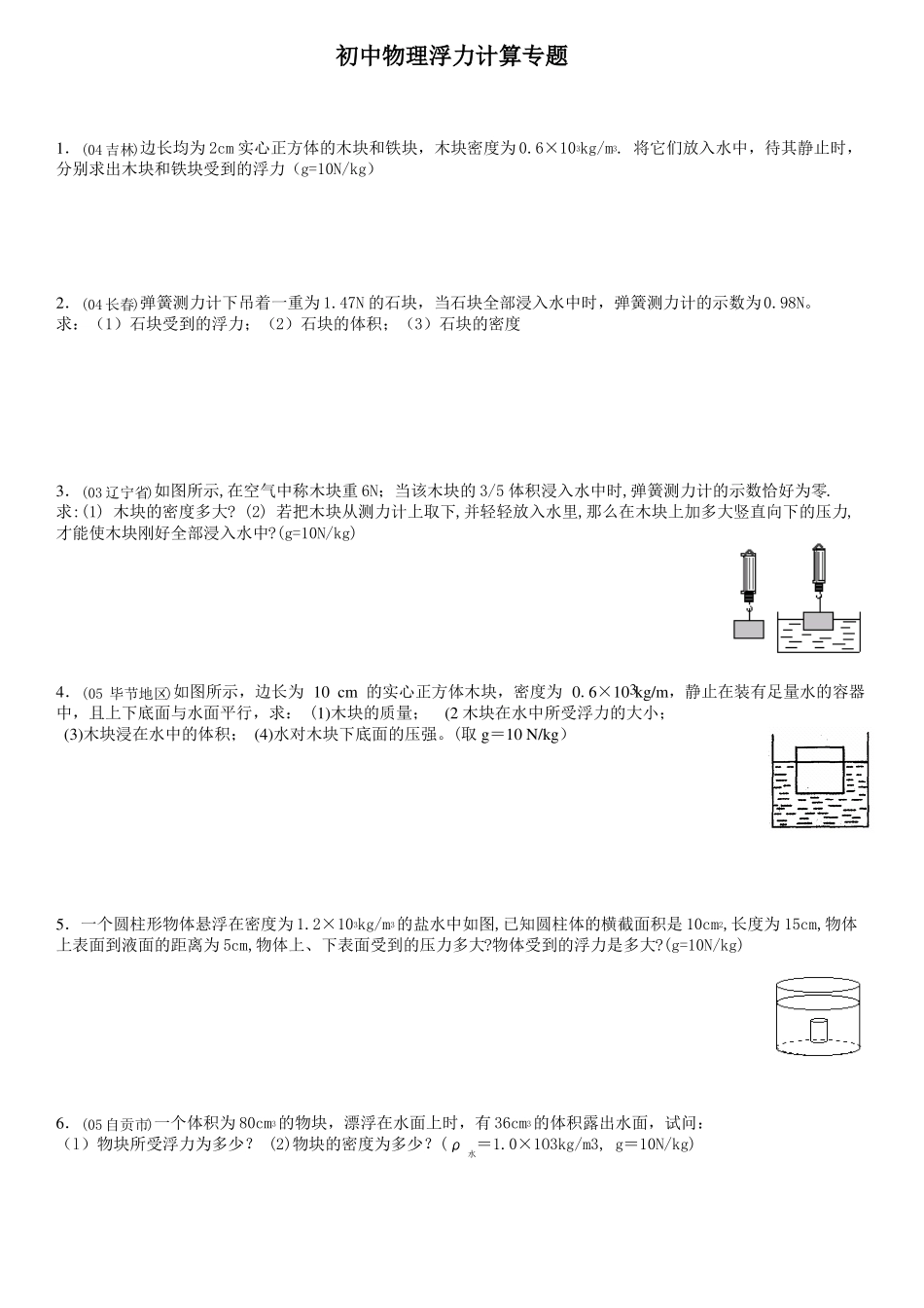 初中物理浮力计算专题_第1页