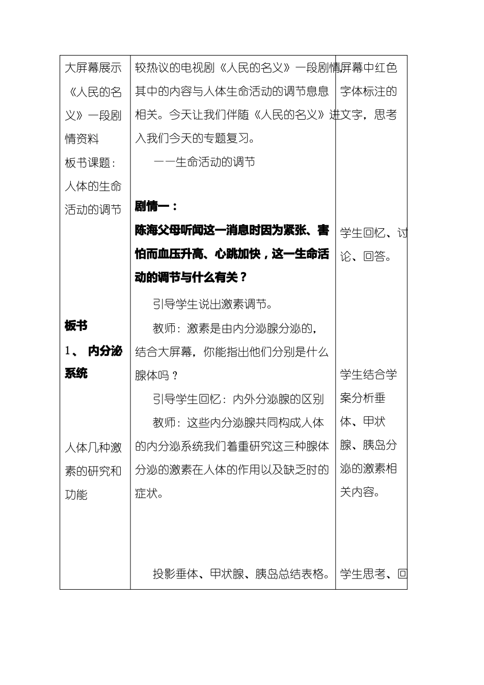 初中生物人体生命活动的调节专题复习优质课教案、教学设计_第3页