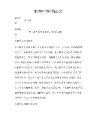 初中生物生物体的结构层次单元教学设计以及思维导图
