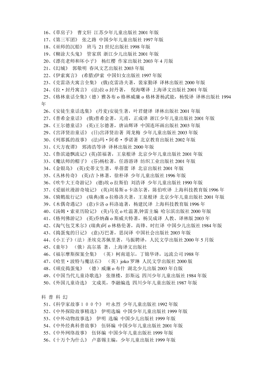 初中生课外阅读推荐书目_第3页