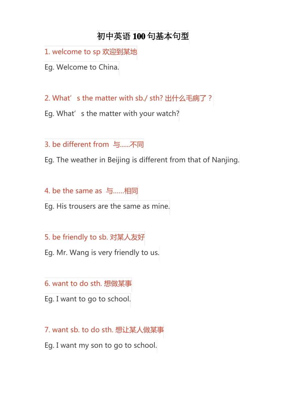 初中英语100句基本句型一_第1页