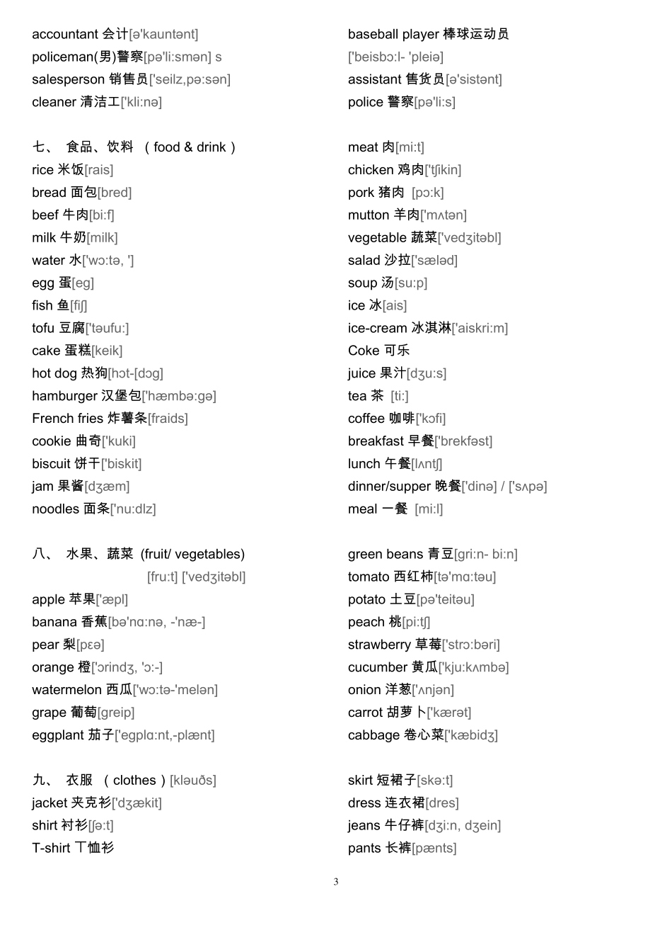 初中英语单词大全分类带音标,推荐文档_第3页