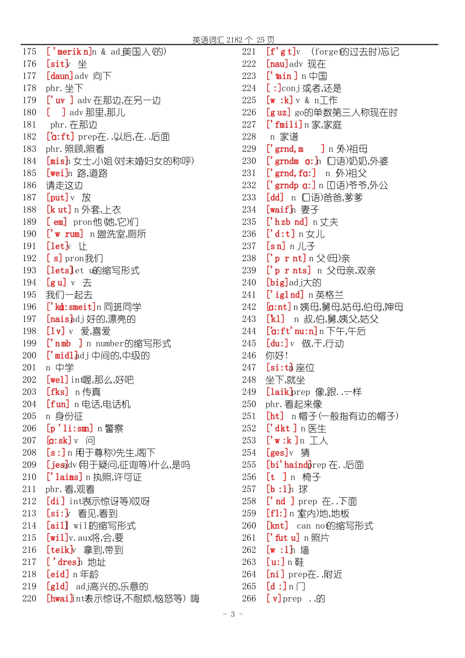 初中英语单词表大全2182个带音标-看音标写单词-七上_第3页