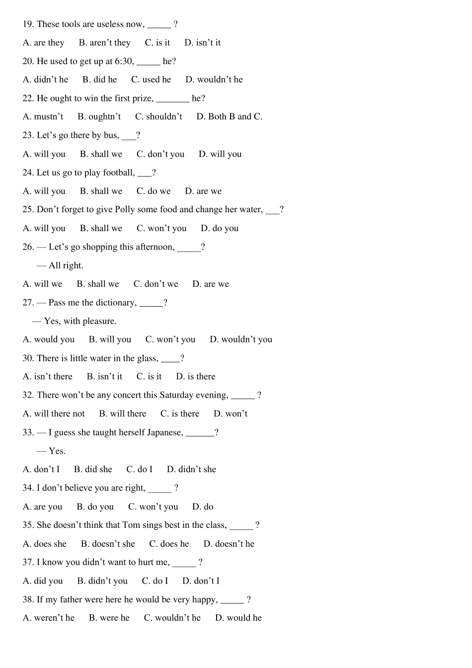 初中英语反意疑问句练习题附答案_第2页