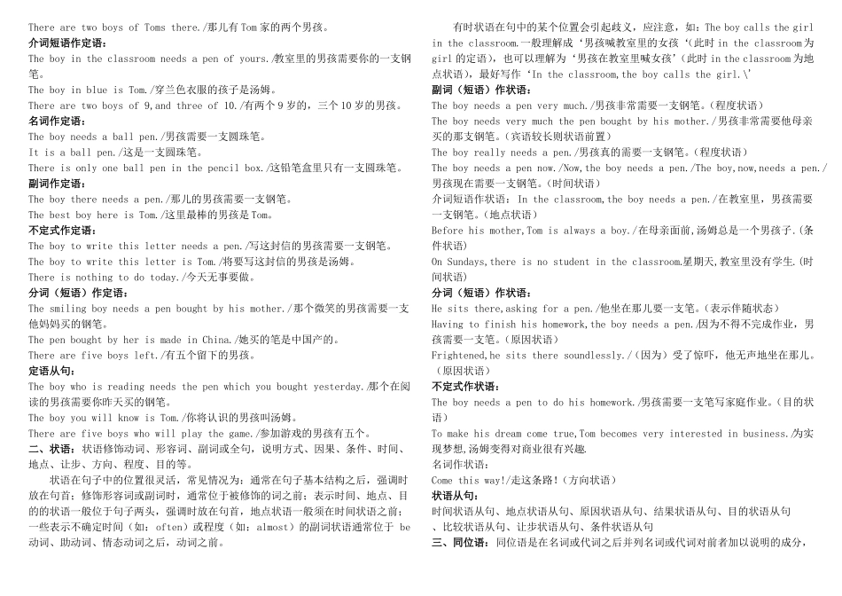 初中英语句子成分的划分及练习_第3页