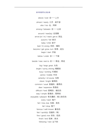 初中英语同义词全表