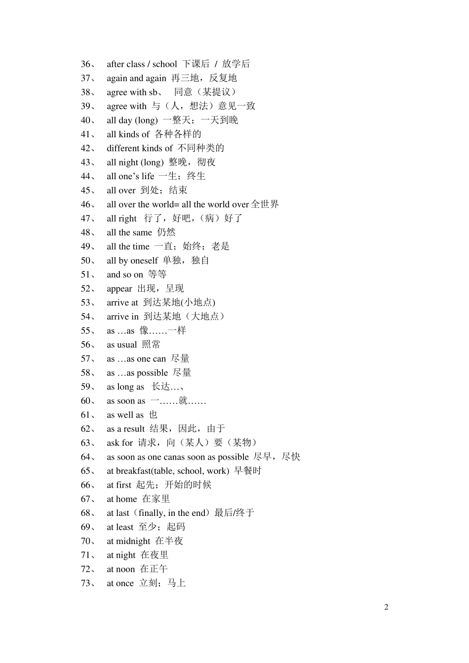 初中英语常用短语大全_第2页