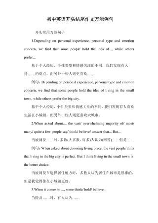 初中英语开头结尾作文万能例句