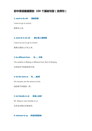 初中英语最重要的100个基础句型含例句