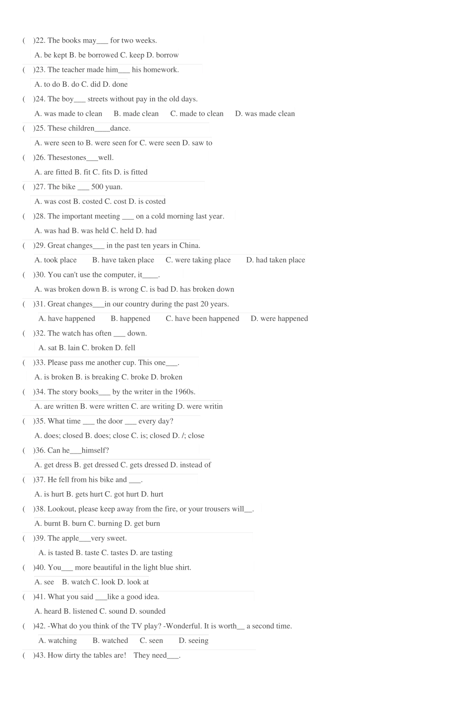 初中英语被动语态专项练习_5_第2页