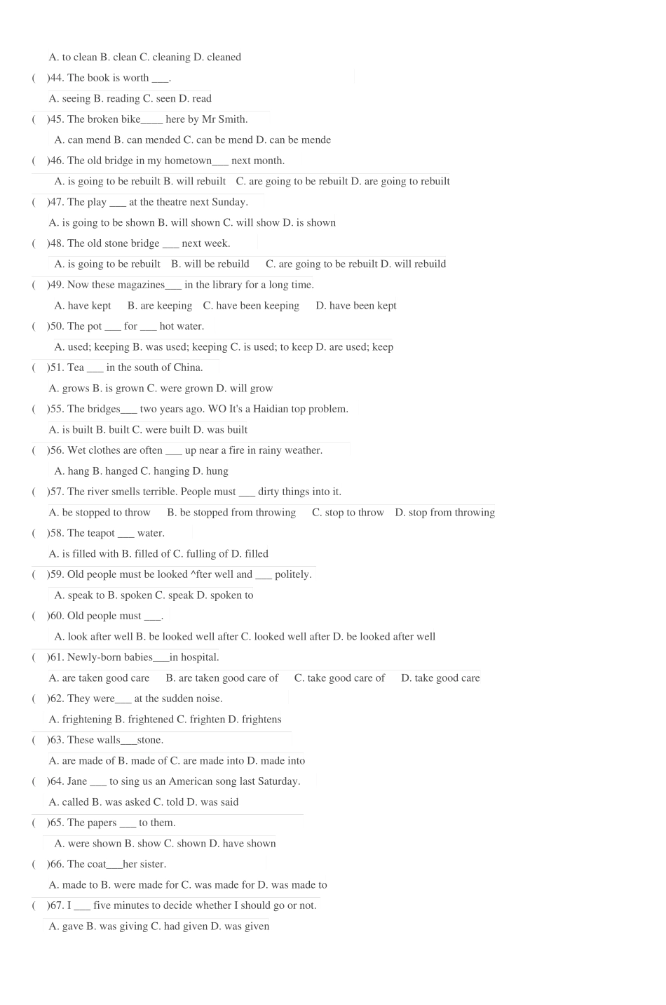 初中英语被动语态专项练习_5_第3页