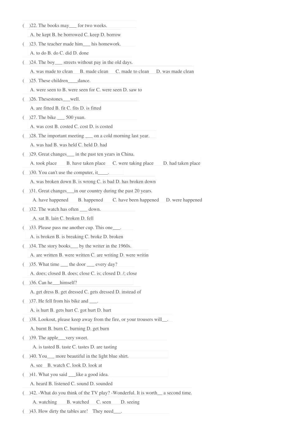 初中英语被动语态专项练习_6_第2页