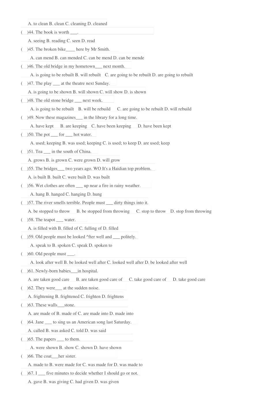 初中英语被动语态专项练习_6_第3页