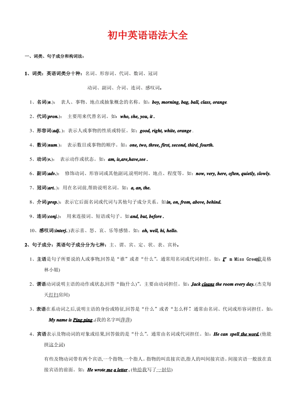 初中英语语法大全全套讲解及练习_第1页