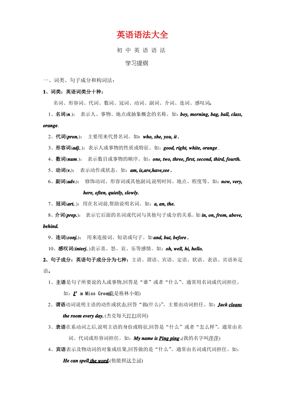初中英语语法大全知识点总结可打印_第1页