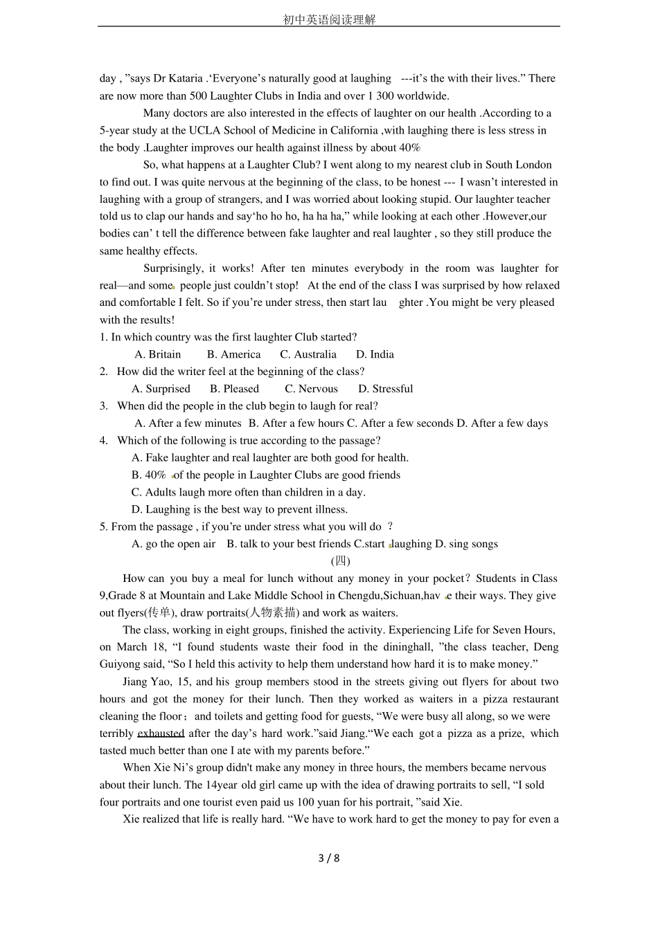 初中英语阅读理解_第3页