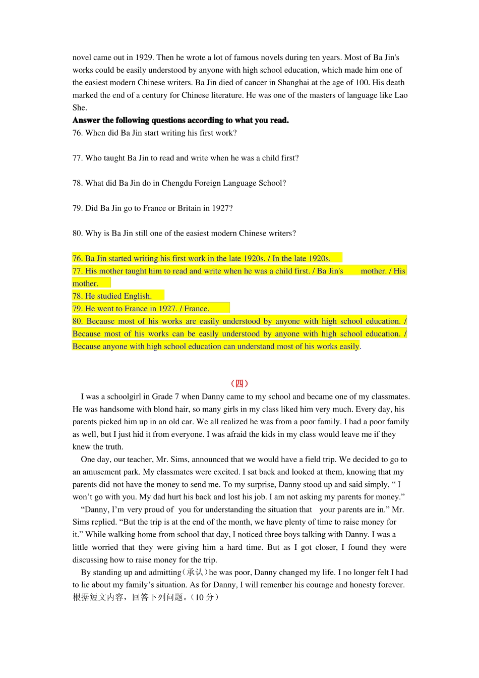 初中英语阅读理解专项训练任务型阅读专项训练_第3页