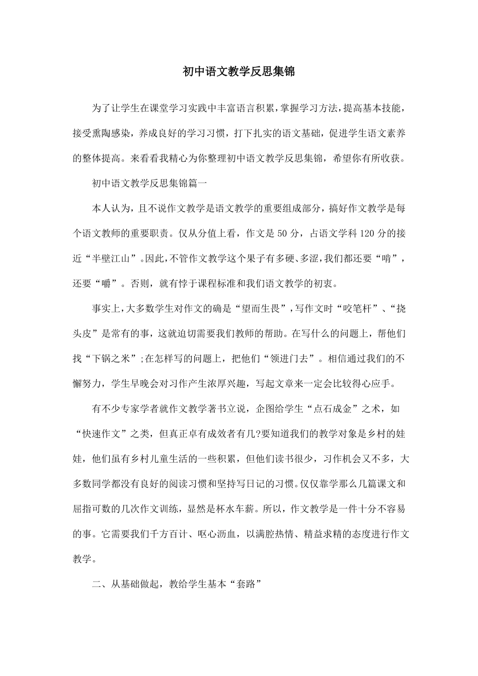 初中语文教学反思集锦_第1页