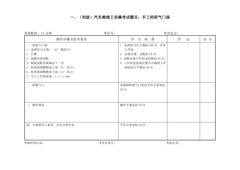 初级汽车维修工技能操作题库_第1页