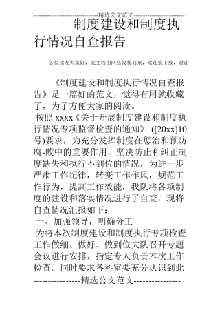 制度建设和制度执行情况自查报告