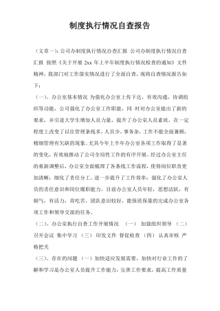 制度执行情况自查报告