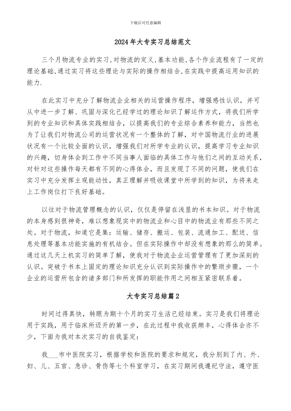 2024年大专实习总结范文_第1页