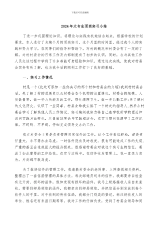 2024年大专生顶岗实习小结