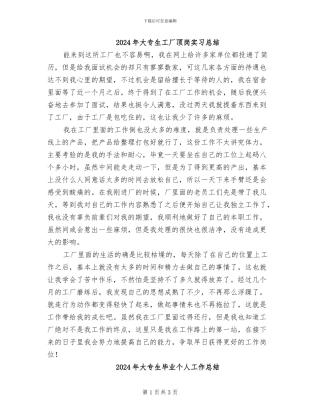 2024年大专生工厂顶岗实习总结