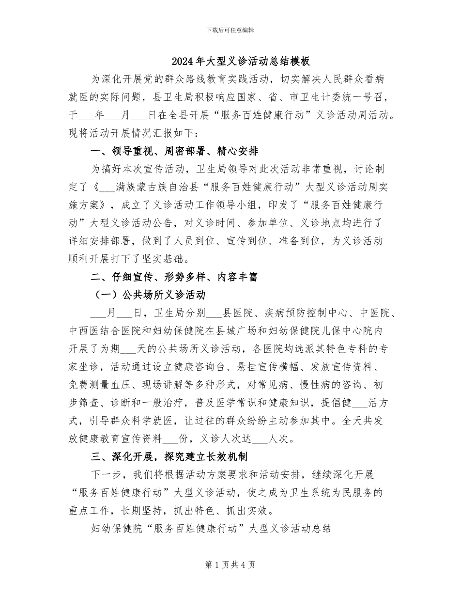 2024年大型义诊活动总结模板_第1页