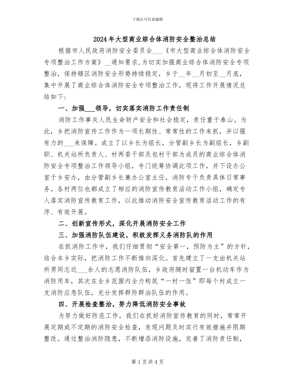 2024年大型商业综合体消防安全整治总结_第1页